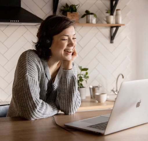 A photo of a women on a video call